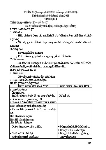Kế hoạch dạy học Tin học 3-5 + Công nghệ 3 - Tuần 25 - Năm học 2022-2023 - Trường tiểu học Nhân Hòa