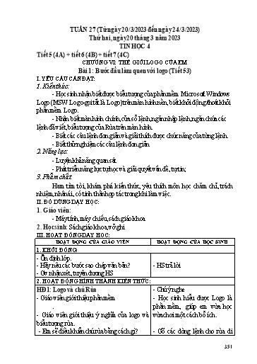 Kế hoạch dạy học Tin học 3-5 + Công nghệ 3 - Tuần 27 - Năm học 2022-2023 - Trường tiểu học Nhân Hòa