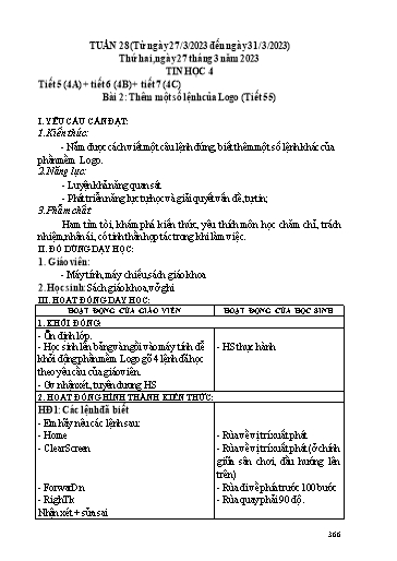 Kế hoạch dạy học Tin học 3-5 + Công nghệ 3 - Tuần 28 - Năm học 2022-2023 - Trường tiểu học Nhân Hòa