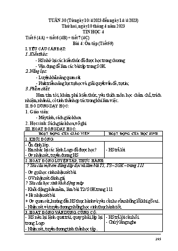 Kế hoạch dạy học Tin học 3-5 + Công nghệ 3 - Tuần 29 - Bài 4: Ôn tập - Năm học 2022-2023 - Trường tiểu học Nhân Hòa