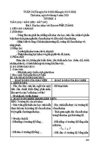 Kế hoạch dạy học Tin học 3-5 + Công nghệ 3 - Tuần 33 - Năm học 2022-2023 - Trường tiểu học Nhân Hòa