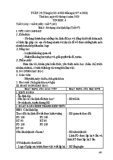 Kế hoạch dạy học Tin học 3-5 - Tuần 29 - Năm học 2022-2023 - Trường tiểu học Nhân Hòa