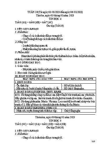 Kế hoạch dạy học Tin học  Lớp 3-5 + Công nghệ 3 - Tuần 18 - Năm học 2022-2023 - Trường tiểu học Nhân Hòa