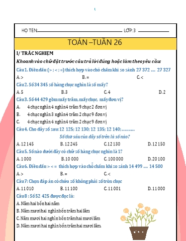 Phiếu bài tập môn Toán Lớp 3 - Tuần 26 - Năm học 2024-2025 - Trường Tiểu học Nhân Hòa