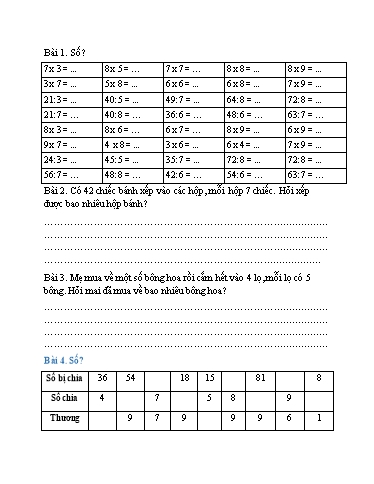 Phiếu bài tập ôn tập môn Toán 3