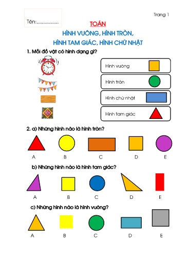 Phiếu bài tập ôn tập môn Toán Lớp 1 sách Kết Nối tri thức - Tập 2
