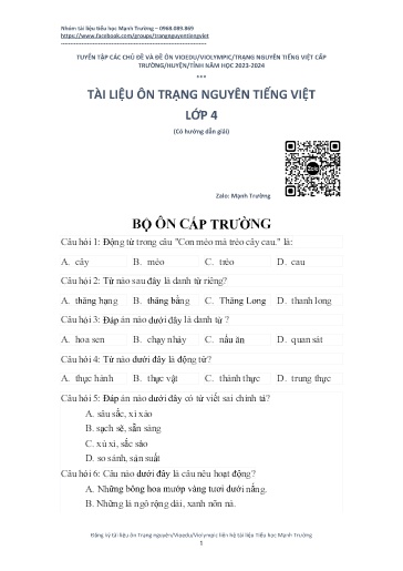 Tài liệu ôn Trạng Nguyên Tiếng Việt 4 (Cấp trường)