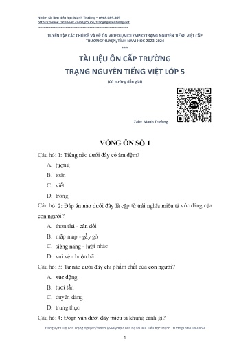 Tài liệu ôn Trạng Nguyên Tiếng Việt 5 (10 Vòng)