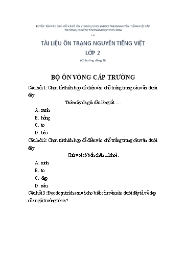 Tài liệu ôn Trạng Nguyên Tiếng Việt Lớp 2 (Cấp trường)