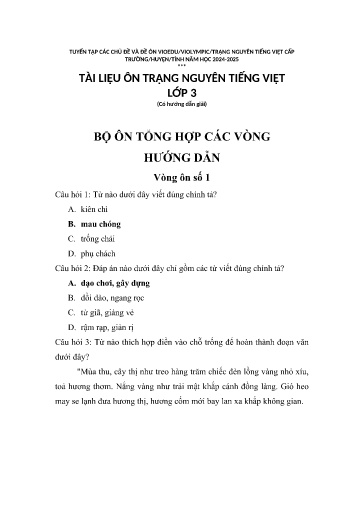 Tài liệu ôn Trạng Nguyên Tiếng Việt Lớp 3 (19 Vòng)