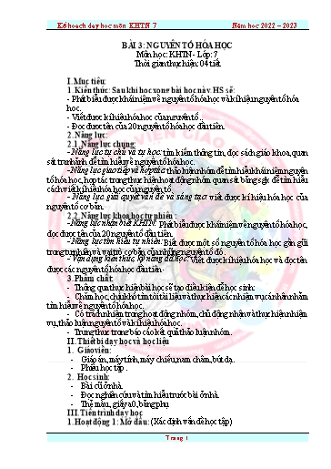 Bài giảng Khoa học tự nhiên (Hóa học) 7 - Bài 3: Nguyên tố hóa học - Năm học 2022-2023 - Trường THCS Trần Kim Xuyến