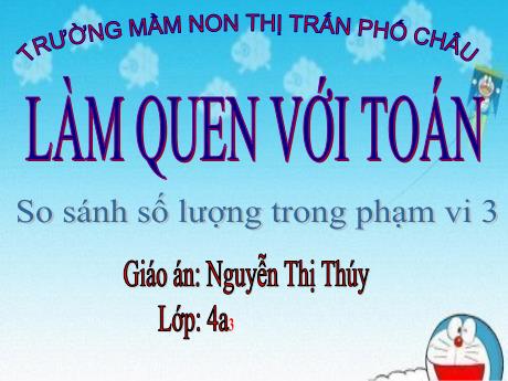 Bài giảng Mầm non Lớp Chồi - Chủ đề: Làm quen với Toán - Đề tài: So sánh số lượng trong phạm vi 3 - Nguyễn Thị Thúy