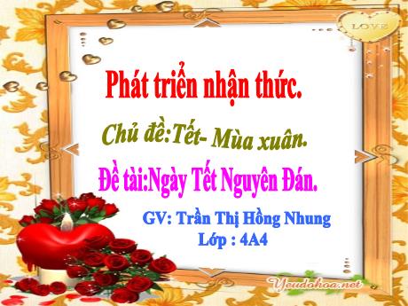 Bài giảng Mầm non Lớp Chồi - Chủ đề: Tết mùa Xuân - Đề tài: Ngày tết Nguyên Đán - Trần Thị Hồng Nhung