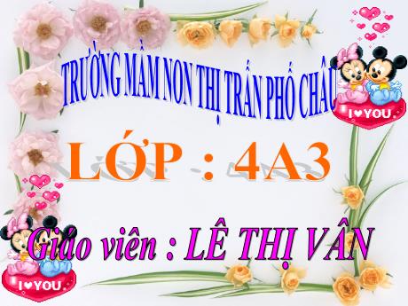 Bài giảng Mầm non Lớp Chồi - Chủ đề: Trường Mầm non - Đề tài: Làm quen số 1 và 2 - Lê Thị Vân