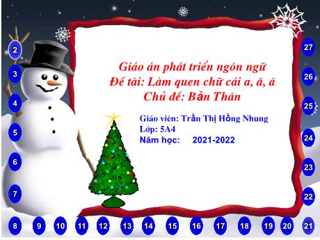 Bài giảng Mầm non Lớp Lá - Chủ đề: Bản thân - Đề tài: Làm quen chữ cái a, ă, â - Năm học 2021-2022 - Trần Thị Hồng Nhung