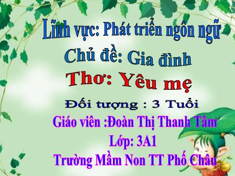 Bài giảng Mầm non Lớp Mầm - Chủ đề: Gia đình - Thơ: Yêu mẹ - Đoàn Thị Thanh Tâm
