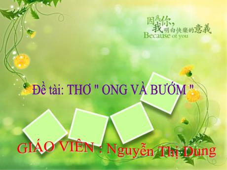 Bài giảng Mầm non Lớp Nhà trẻ - Đề tài: Thơ Ong và Bướm - Nguyễn Thị Dung