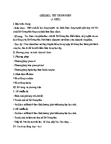 Bài giảng Nghệ thuật (Mỹ thuật) 8 - Chủ đề 1: Tết trung thu (4T) - Trường THCS Trần Kim Xuyến