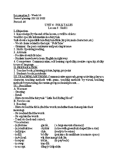 Bài giảng Tiếng Anh 8 - Unit 6 : Folk tales - Lesson 5 - Năm học 2022-2023 - Trường THCS Trần Kim Xuyến