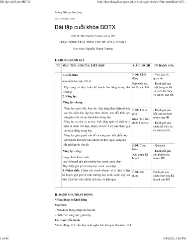 Bài tập cuối khóa Hoạt động trải nghiệm Lớp 4 - Tuần 2 - Nguyễn Thanh Trường