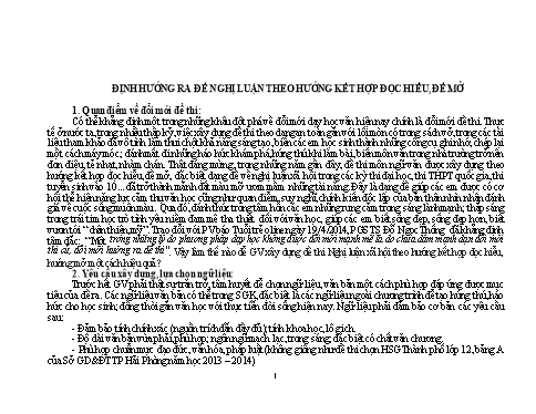 Chuyên đề Định hướng ra đề nghị luận theo hướng kết hợp đọc hiểu, đề mở