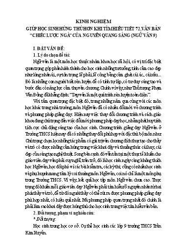 Chuyên đề Giúp học sinh hứng thú hơn khi tìm hiểu tiết 72 văn bản Chiếc lược ngà của Nguyễn Quang Sáng Ngữ văn 9