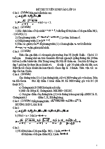 Đề thi tuyển sinh vào Lớp 10 môn Toán - Trường THCS Trần Kim Xuyến (Có đáp án)