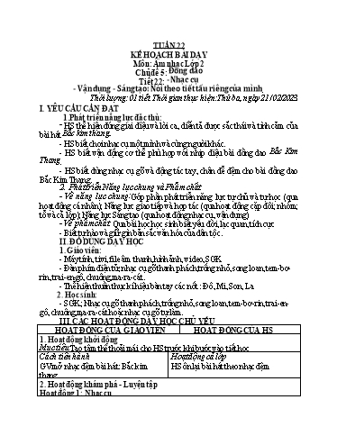 Kế hoạch bài dạy Âm nhạc Lớp 1-5 - Tuần 22 - Năm học 2022-2023 - Cao Thị Liễu