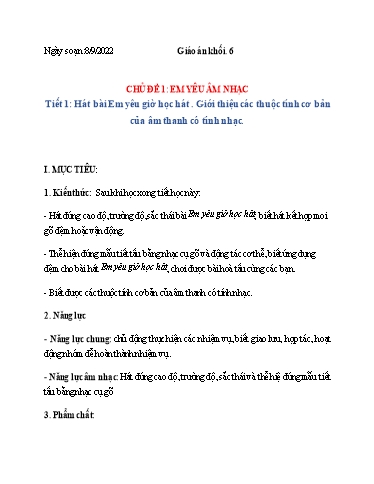 Kế hoạch bài dạy Âm nhạc Lớp 6+7+8 - Tuần 1 - Hồ Văn Công