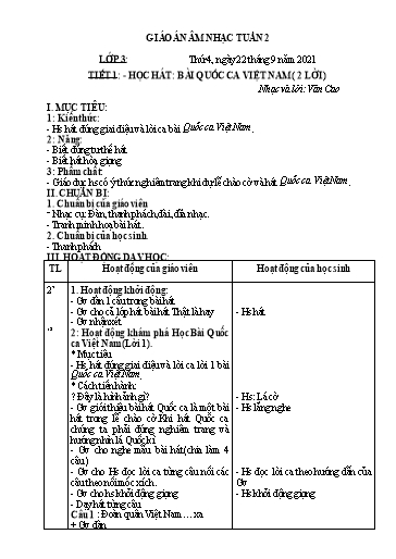 Kế hoạch bài dạy Âm nhạc Tiểu học - Tuần 2 - Năm học 2021-2022 - Cao Thị Liễu