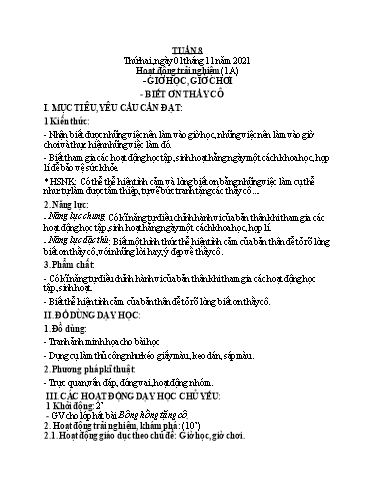 Kế hoạch bài dạy các môn Lớp 1+2 - Tuần 8 - Năm học 2021-2022 - Cao Thị Liễu