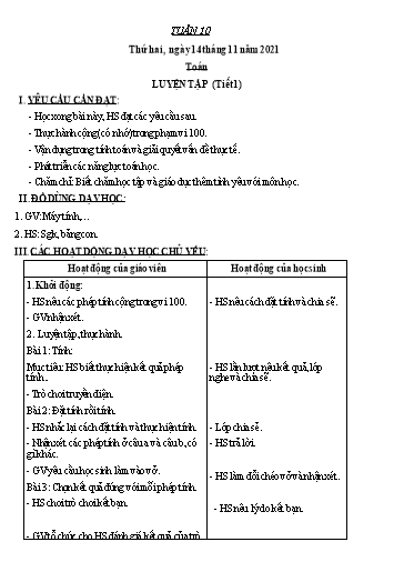 Kế hoạch bài dạy các môn Lớp 2 - Tuần 10 - Năm học 2021-2022 - Đinh Thị Thể