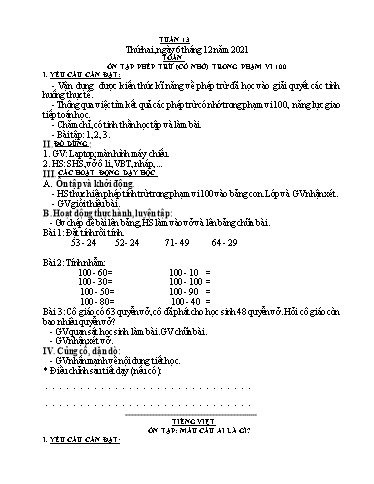 Kế hoạch bài dạy các môn Lớp 2 - Tuần 13 - Năm học 2021-2022 - Đinh Thị Thể