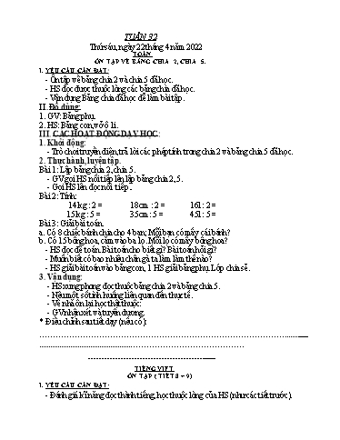 Kế hoạch bài dạy các môn Lớp 2 - Tuần 32 - Năm học 2021-2022 - Đinh Thị Thể