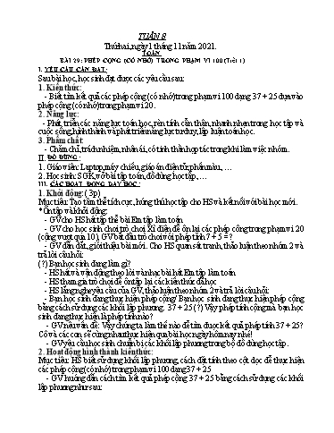 Kế hoạch bài dạy các môn Lớp 2 - Tuần 8 - Năm học 2021-2022 - Đinh Thị Thể