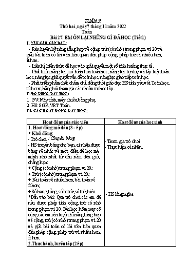 Kế hoạch bài dạy các môn Lớp 2 - Tuần 9 - Năm học 2022-2023 - Đinh Thị Thể