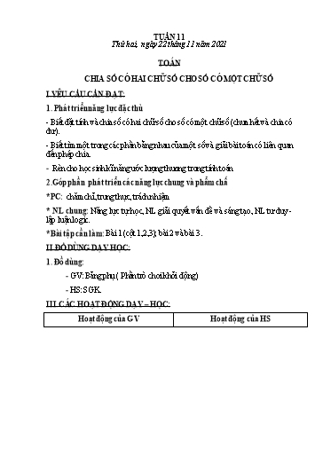 Kế hoạch bài dạy các môn Lớp 3 - Tuần 11 - Năm học 2021-2022 - Nguyễn Thanh Trường