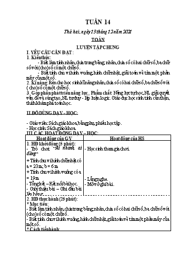 Kế hoạch bài dạy các môn Lớp 3 - Tuần 14 - Năm học 2021-2022 - Nguyễn Thanh Trường