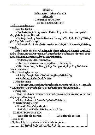 Kế hoạch bài dạy các môn Lớp 3 - Tuần 2 - Năm học 2023-2024 - Nguyễn Thị Huyền