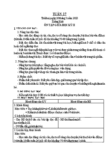 Kế hoạch bài dạy các môn Lớp 3 - Tuần 27 - Năm học 2022-2023 - Nguyễn Thị Huyền