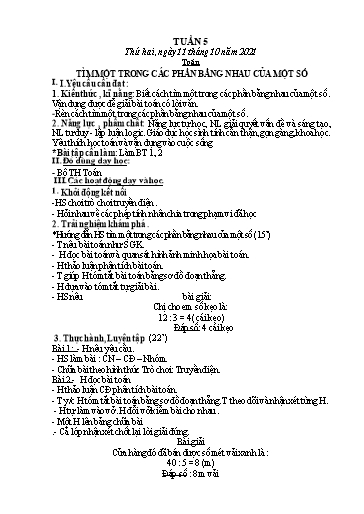 Kế hoạch bài dạy các môn Lớp 3 - Tuần 5 - Năm học 2021-2022 - Nguyễn Thanh Trường