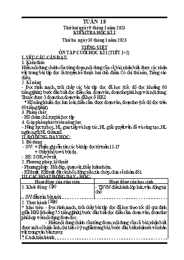 Kế hoạch bài dạy các môn Lớp 4 (CV2345) - Tuần 18 - Năm học 2022-2023 - Nguyễn Thanh Trường