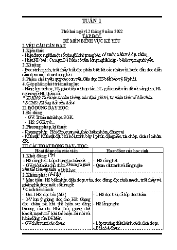 Kế hoạch bài dạy các môn Lớp 4 - Tuần 1 - Năm học 2022-2023 - Nguyễn Thanh Trường