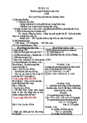 Kế hoạch bài dạy các môn Lớp 4 - Tuần 31 - Năm học 2021-2022 - Nguyễn Thị Huyền