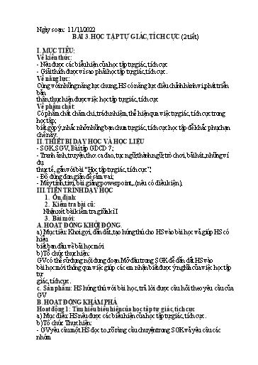 Kế hoạch bài dạy Giáo dục công dân 7 - Bài 3: Học tập tự giác, tích cực (2T) - Năm học 2022-2023 - Nguyễn Quỳnh Chi