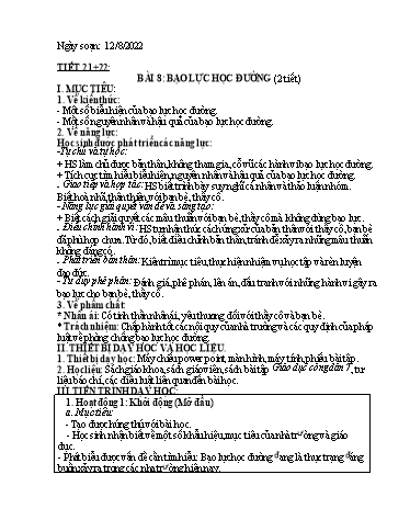 Kế hoạch bài dạy Giáo dục công dân 7 - Bài 8: Bạo lực học đường - Năm học 2022-2023 - Nguyễn Quỳnh Chi
