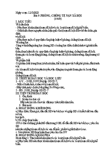 Kế hoạch bài dạy Giáo dục công dân 7 - Bài 9: Phòng, chống tệ nạn xã hội (4T) - Năm học 2022-2023 - Trường THCS Trần Kim Xuyến