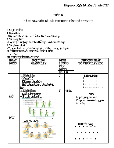 Kế hoạch bài dạy Giáo dục địa phương 6 - Tiết 19, Đánh giá giữa kì: Bài thể dục liên hoàn 32 nhịp - Năm học 2022-2023 - Trường THCS Trần Kim Xuyến