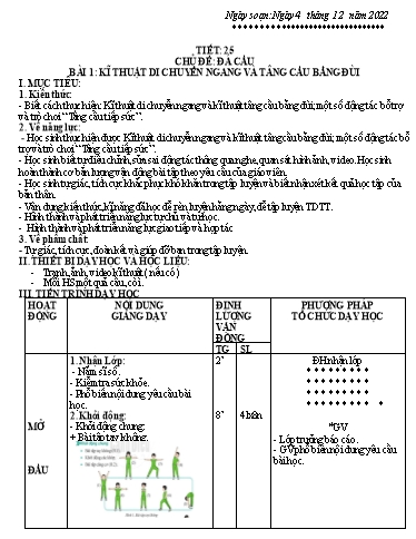 Kế hoạch bài dạy Giáo dục địa phương 6 - Tiết 25, Bài 1: Kĩ thuật di chuyển ngang và tâng cầu bằng đùi - Năm học 2022-2023 - Trường THCS Trần Kim Xuyến