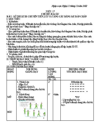 Kế hoạch bài dạy Giáo dục địa phương 6 - Tiết 27, Bài 2: Kĩ thuật di chuyển tiến, lùi và tâng cầu bằng mu bàn chân - Năm học 2022-2023 - Trường THCS Trần Kim Xuyến